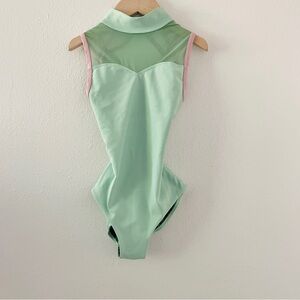 Kids Mint Green Dance Leotard with Pink Trim